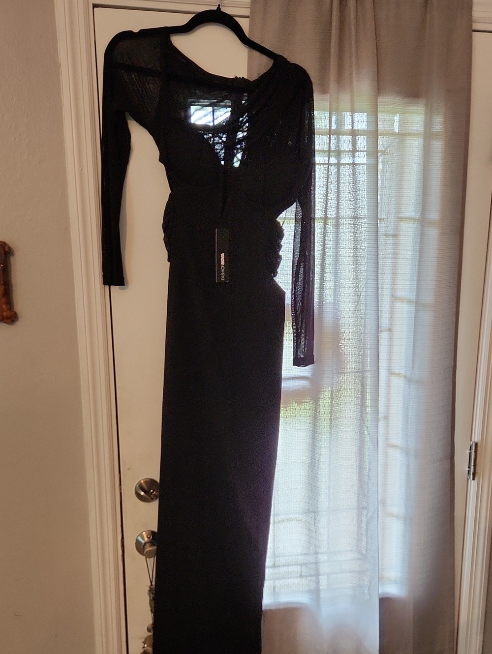 Fashion Nova Black Long-Sleeve Sheer Panel Maxi Dress